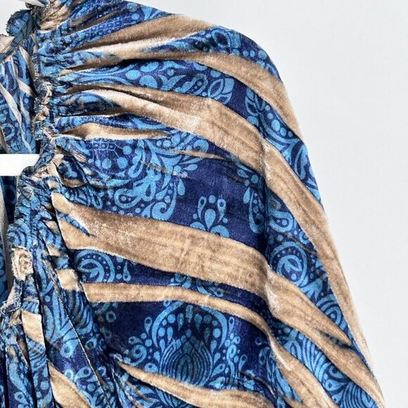 Oneworld Burnout Velvet Tunic Top Size XL Half Sleeve Tie Front - Picture 2 of 15